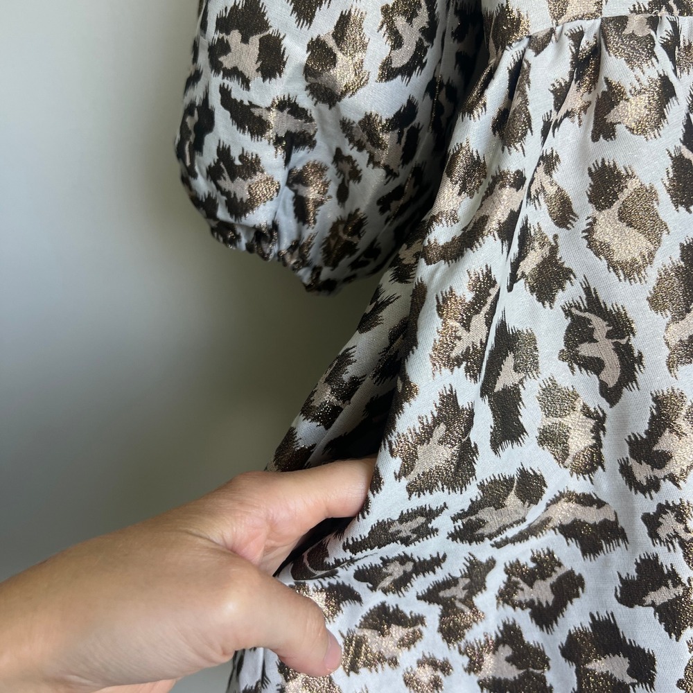 Lilly Pulitzer Leopard Calyssa Metallic Jacquard Puff Sleeve Dress Gold Silver 4 - Picture 9 of 13